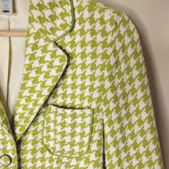 Vintage Y2K Old Navy Houndstooth Blazer XS Green White Lined 3-Button - Picture 4 of 9